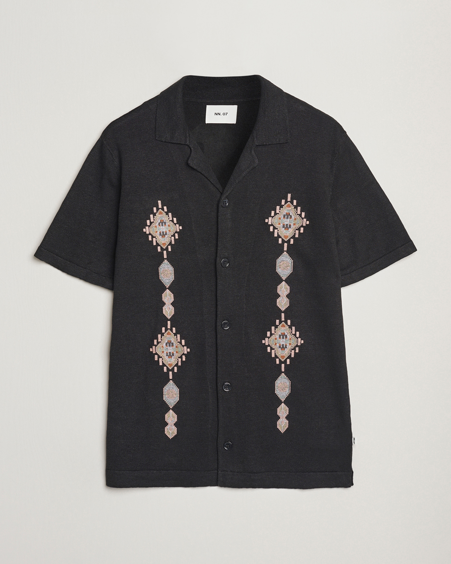 Heren | Overhemden | NN07 | Henry Printed Knitted Short Sleeve Shirt Black