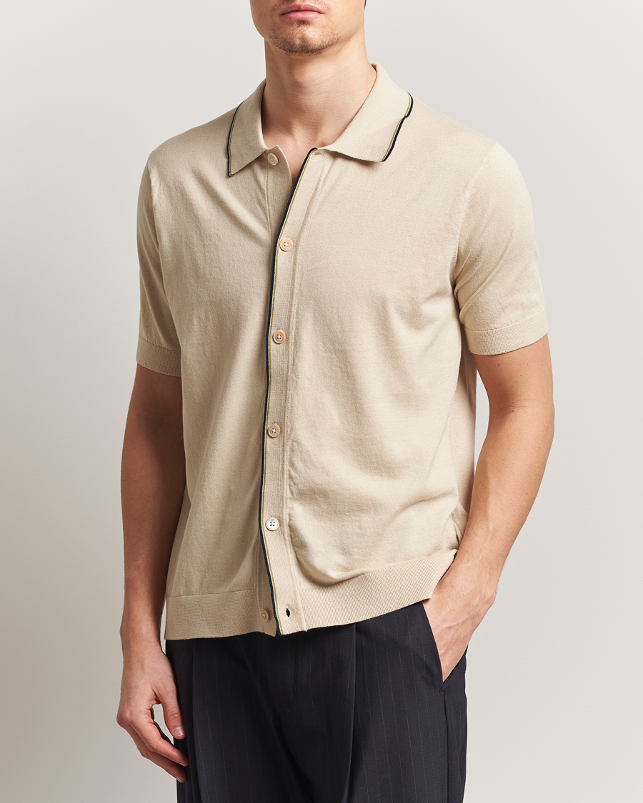 Heren | Overhemden | NN07 | Nolan Paspoal Knitted Short Sleeve Shirt Ecru