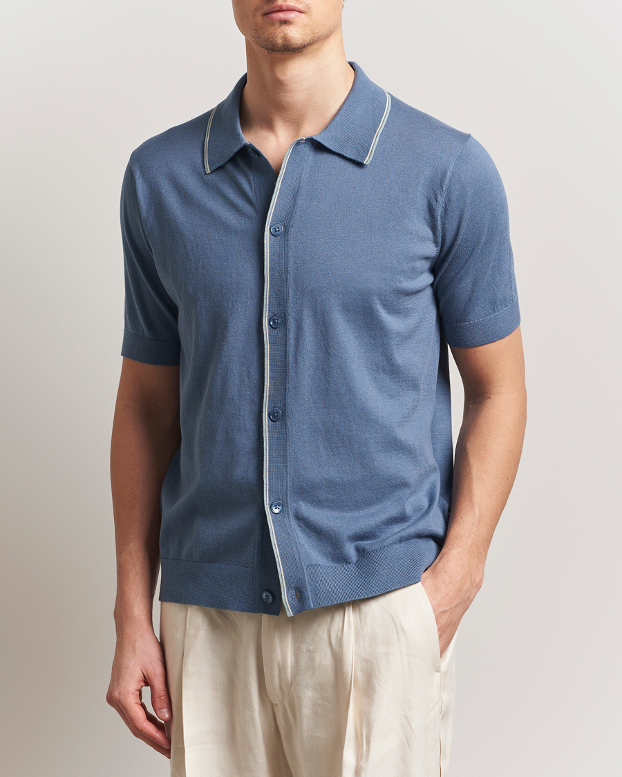 Heren | Overhemden | NN07 | Nolan Paspoal Knitted Short Sleeve Shirt Bering Blue