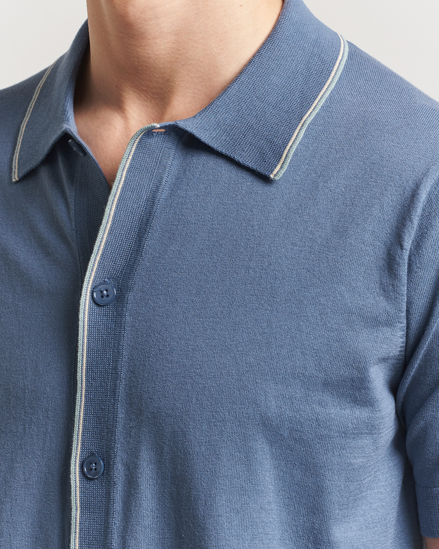 Heren | Overhemden | NN07 | Nolan Paspoal Knitted Short Sleeve Shirt Bering Blue