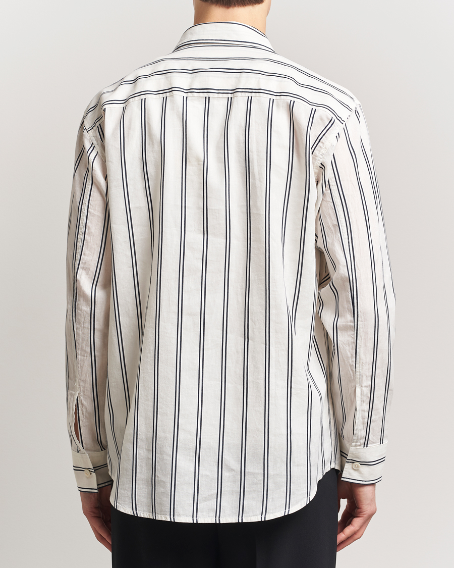 Heren | Overhemden | NN07 | Freddy Striped Cotton/Linen Shirt White/Black