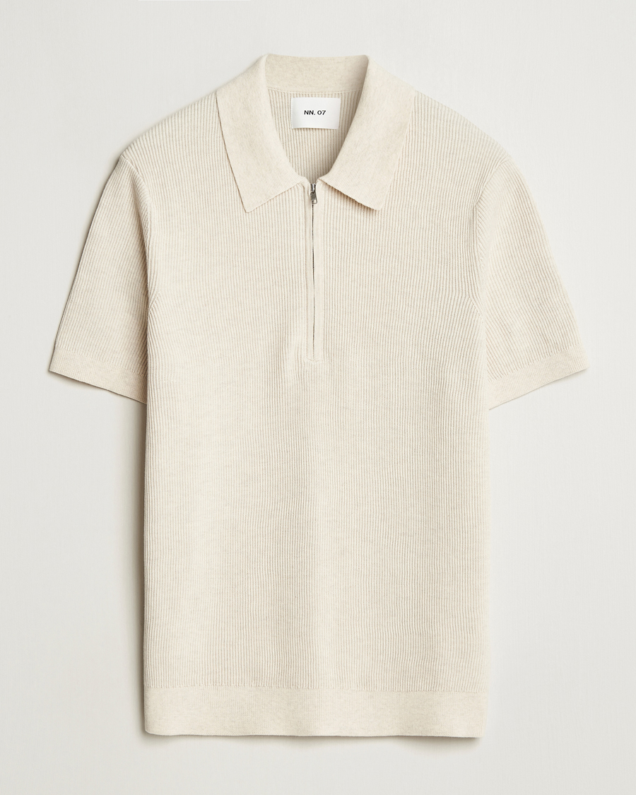 Heren | Polo's | NN07 | Hansie Half Zip Knitted Polo Ivory