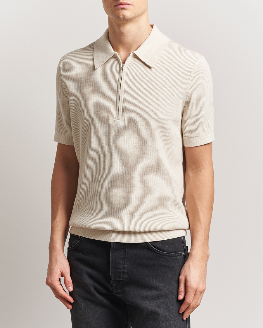 Heren | Polo's | NN07 | Hansie Half Zip Knitted Polo Ivory