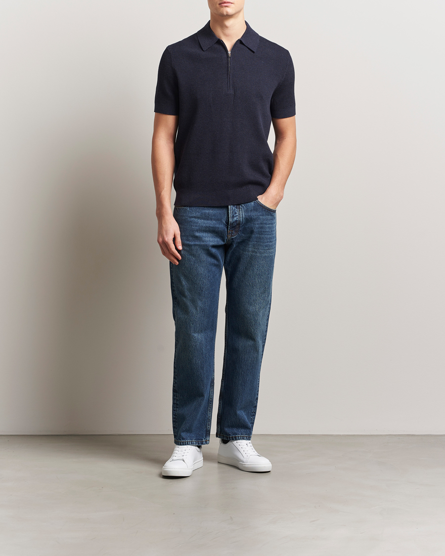 Heren | Polo's | NN07 | Hansie Half Zip Knitted Polo Navy Melange