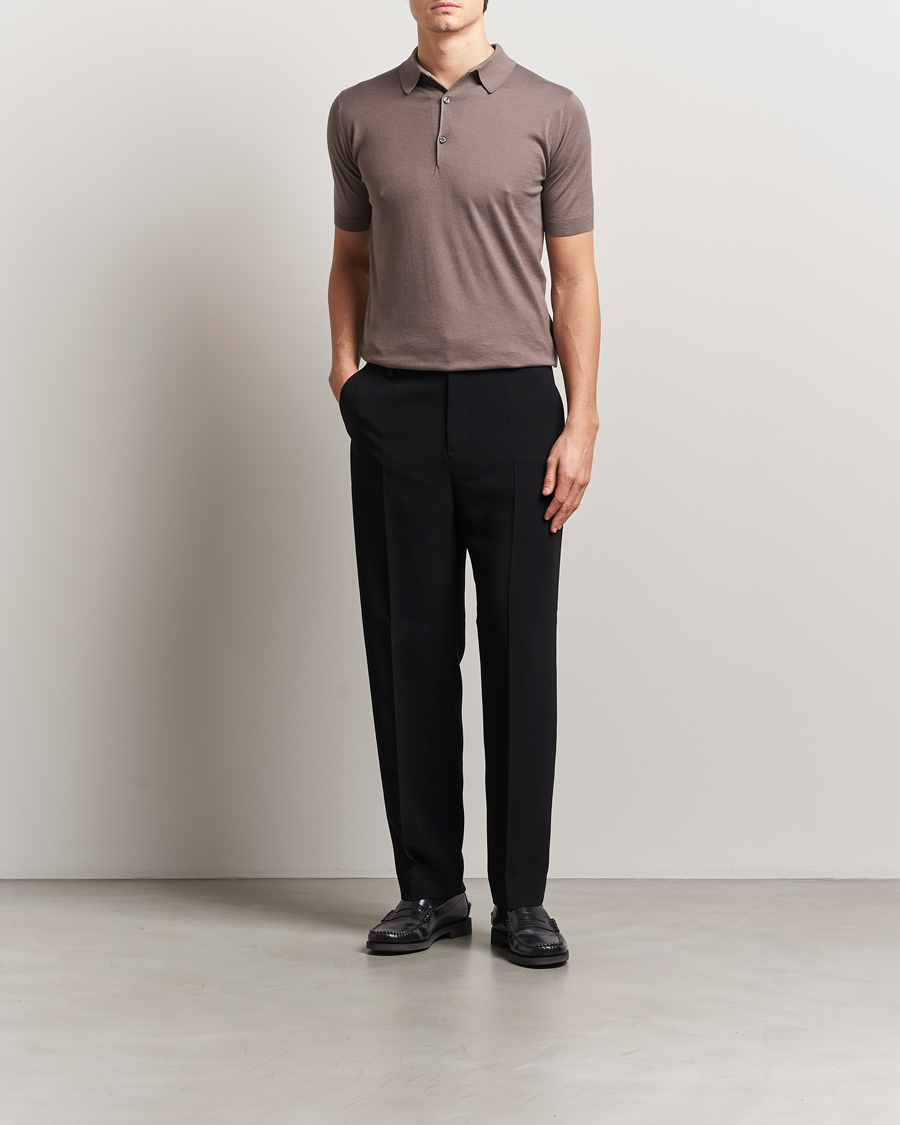 Heren | Polo's | John Smedley | Adrian Slim Fit Sea Island Polo Beige Musk