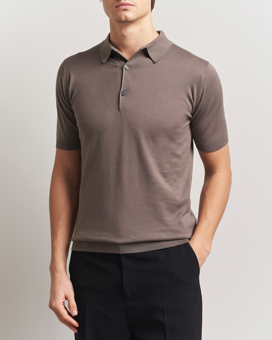 Heren | Polo's | John Smedley | Adrian Slim Fit Sea Island Polo Beige Musk