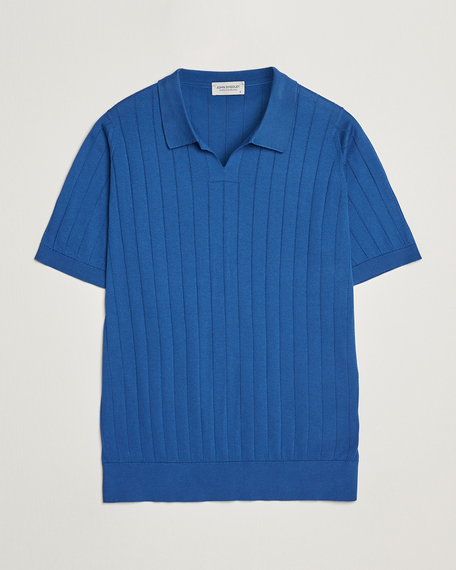 Heren | Polo's | John Smedley | Roper Open Collar Sea Island Polo Pacific Blue