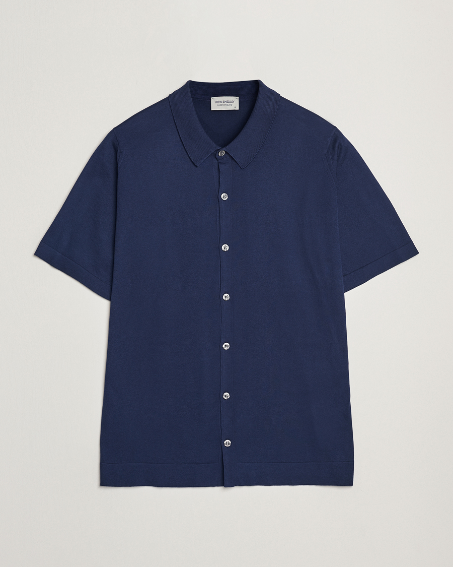 Heren | Overhemden | John Smedley | Folke Sea Island Knitted Polo French Navy