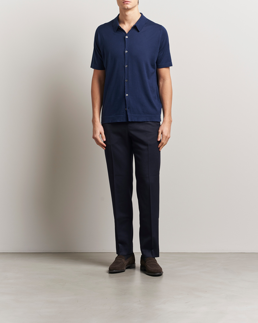 Heren | Overhemden | John Smedley | Folke Sea Island Knitted Polo French Navy