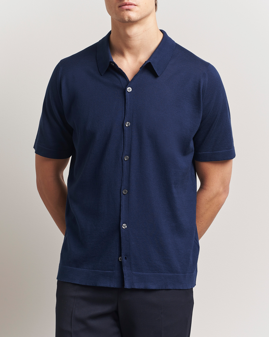 Heren | Overhemden | John Smedley | Folke Sea Island Knitted Polo French Navy