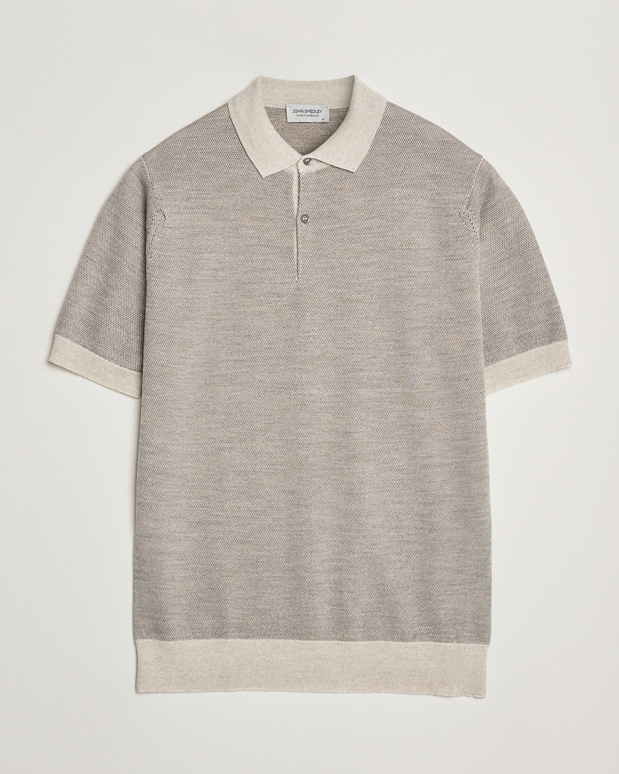 Heren | Polo's | John Smedley | 14 Singular Textured Polo Grey Fleece/Mushroom