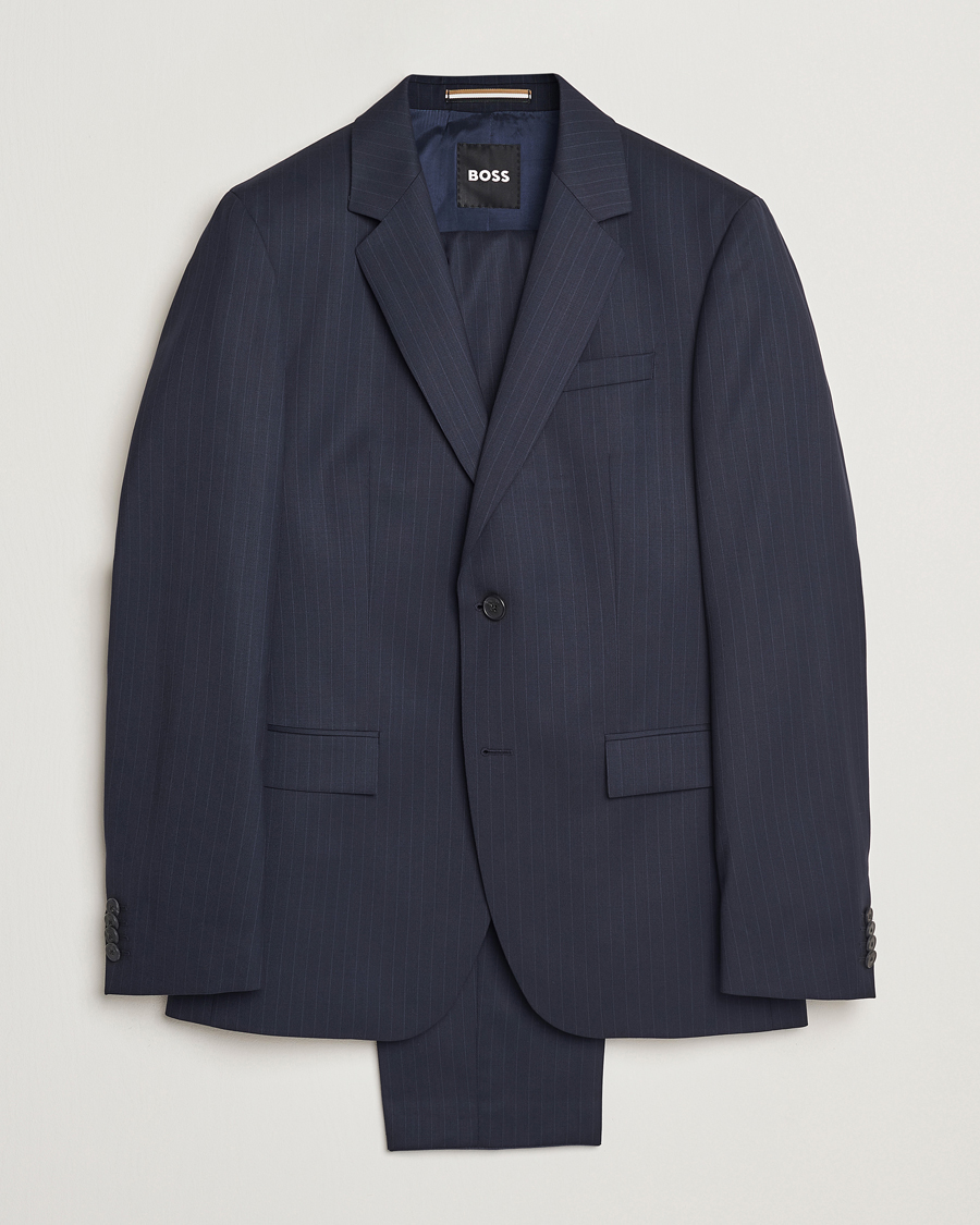 Heren | Pakken | BOSS BLACK | Houston Wool Pinstriped Suit Dark Blue