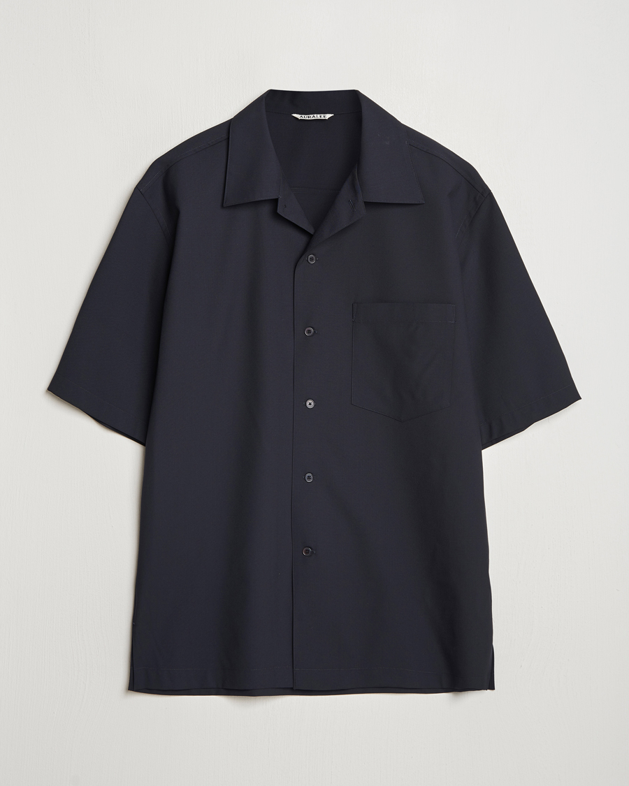 Heren | Overhemden | Auralee | Open Collar Short Sleeve Shirt Navy