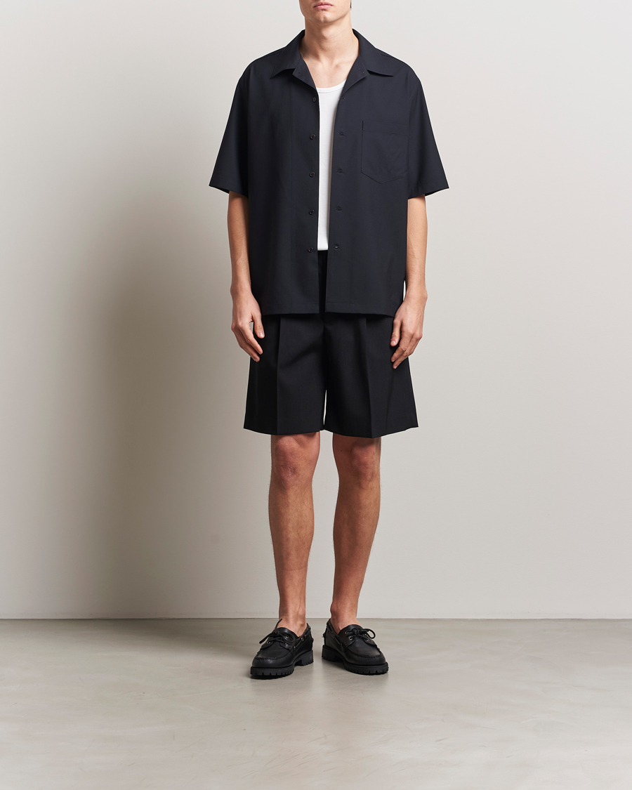 Heren | Overhemden | Auralee | Open Collar Short Sleeve Shirt Navy