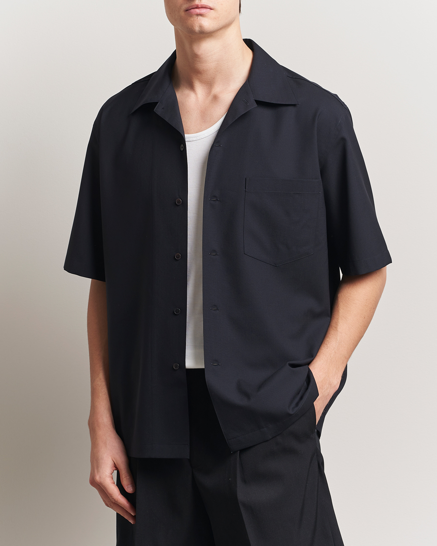 Heren | Overhemden | Auralee | Open Collar Short Sleeve Shirt Navy
