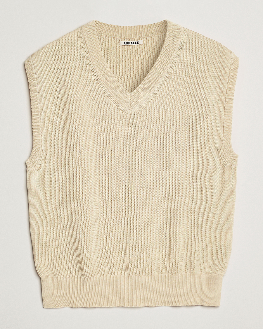 Heren | Truien | Auralee | Rib Knit Vest Ivory