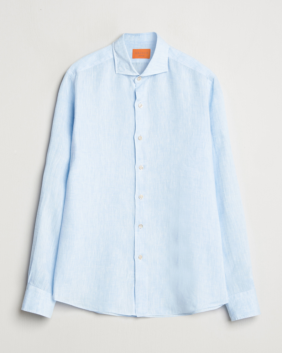 Heren | Overhemden | Grigio | Linen Casual Shirt Light Blue
