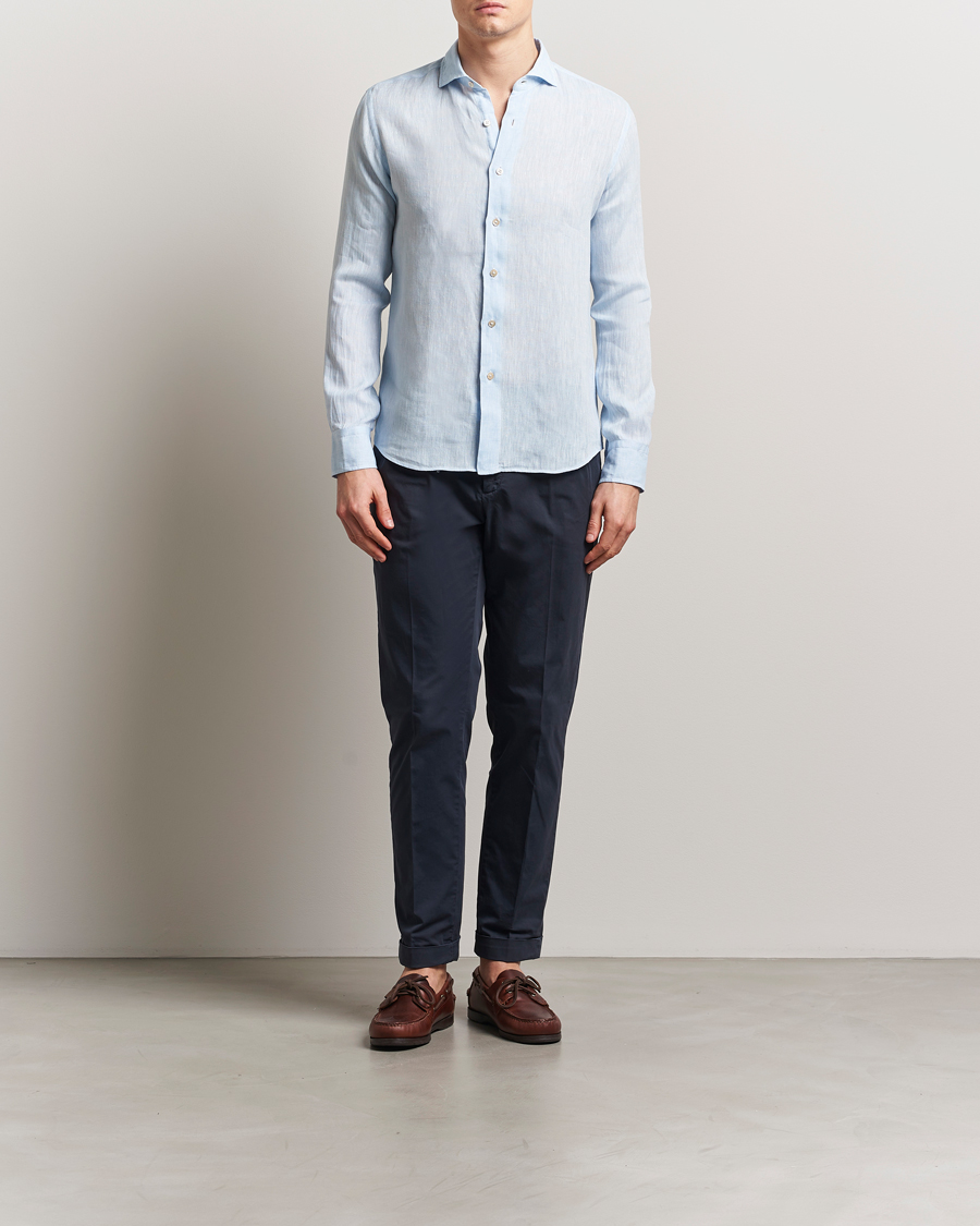 Heren | Overhemden | Grigio | Linen Casual Shirt Light Blue