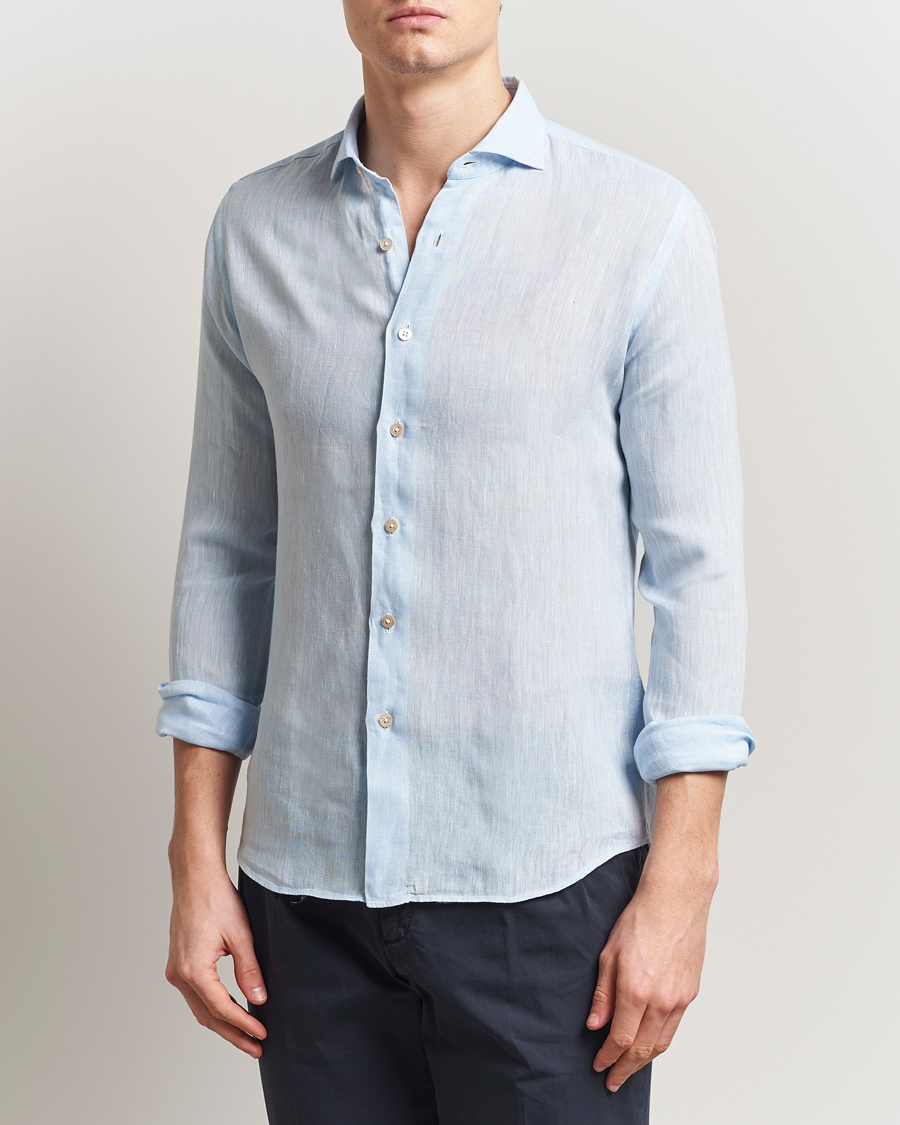 Heren | Overhemden | Grigio | Linen Casual Shirt Light Blue