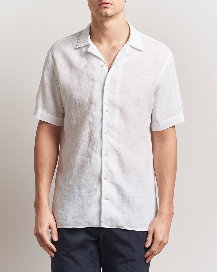 Heren | Overhemden | Stenströms | Short Sleeve Linen Shirt White