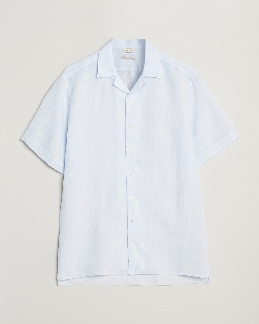Heren | Overhemden | Stenströms | Short Sleeve Linen Shirt Light Blue