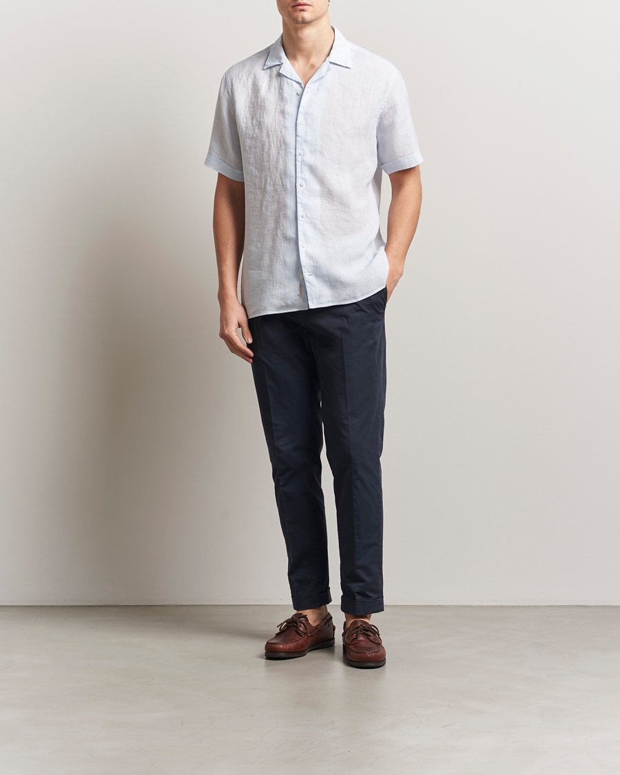 Heren | Overhemden | Stenströms | Short Sleeve Linen Shirt Light Blue