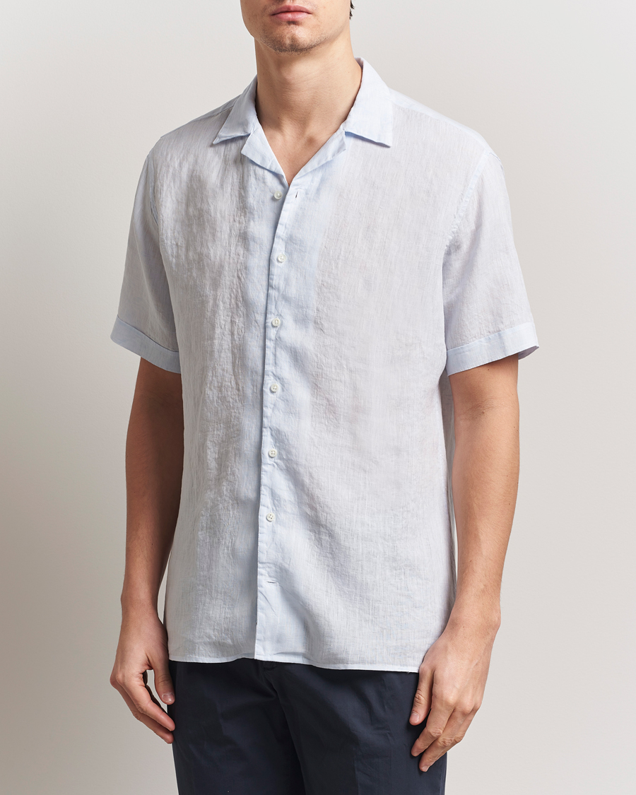 Heren | Overhemden | Stenströms | Short Sleeve Linen Shirt Light Blue