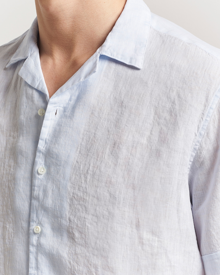 Heren | Overhemden | Stenströms | Short Sleeve Linen Shirt Light Blue