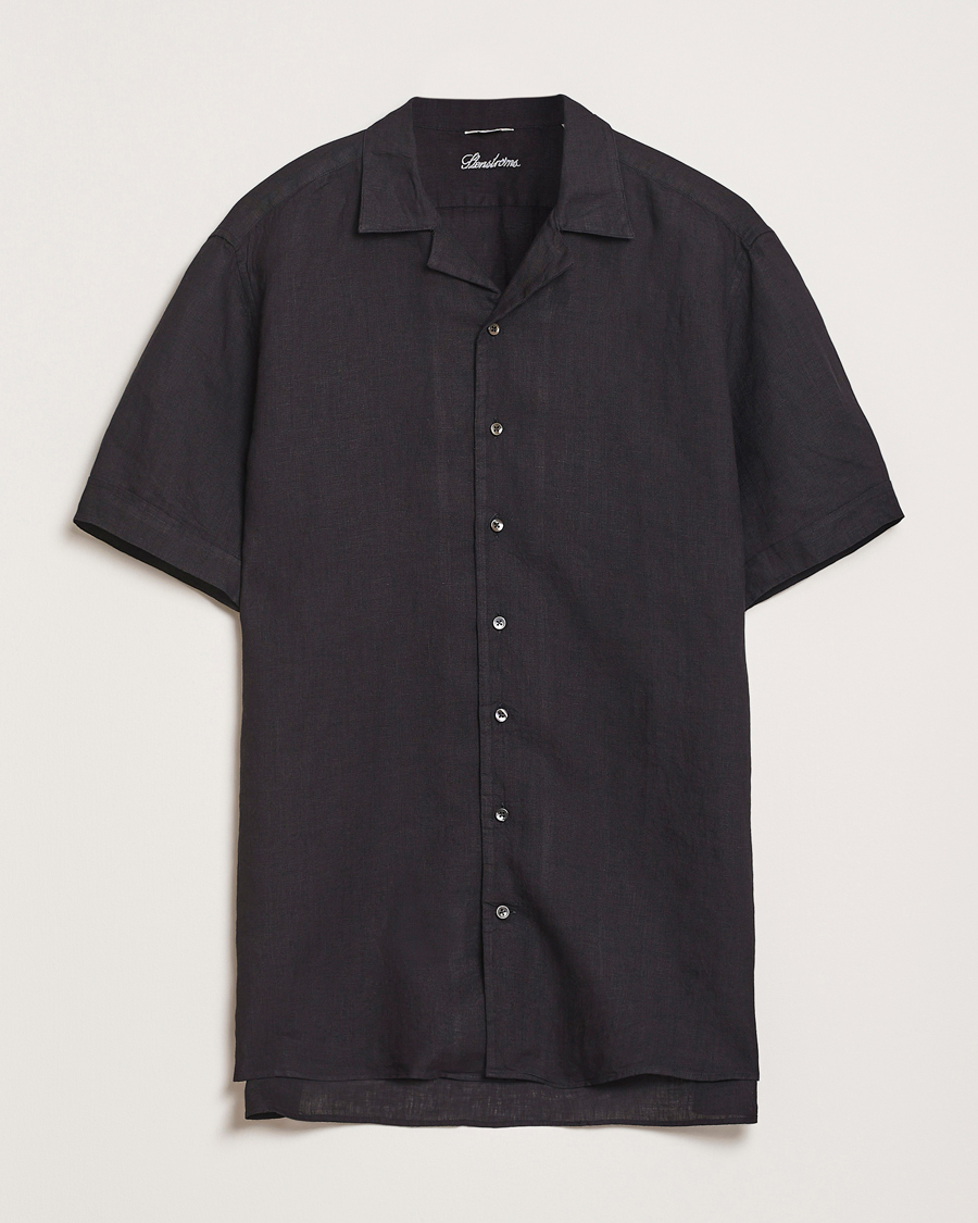 Heren | Overhemden | Stenströms | Short Sleeve Linen Shirt Black