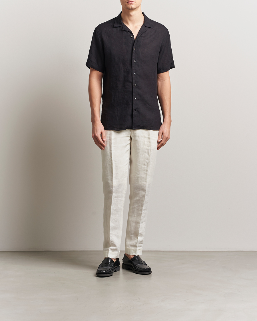 Heren | Overhemden | Stenströms | Short Sleeve Linen Shirt Black