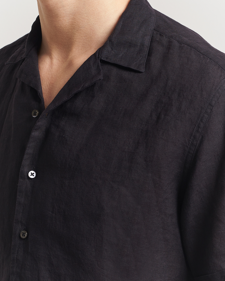 Heren | Overhemden | Stenströms | Short Sleeve Linen Shirt Black