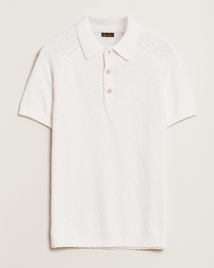 Heren | Polo's | Stenströms | Knitted Boucle Cotton Polo White
