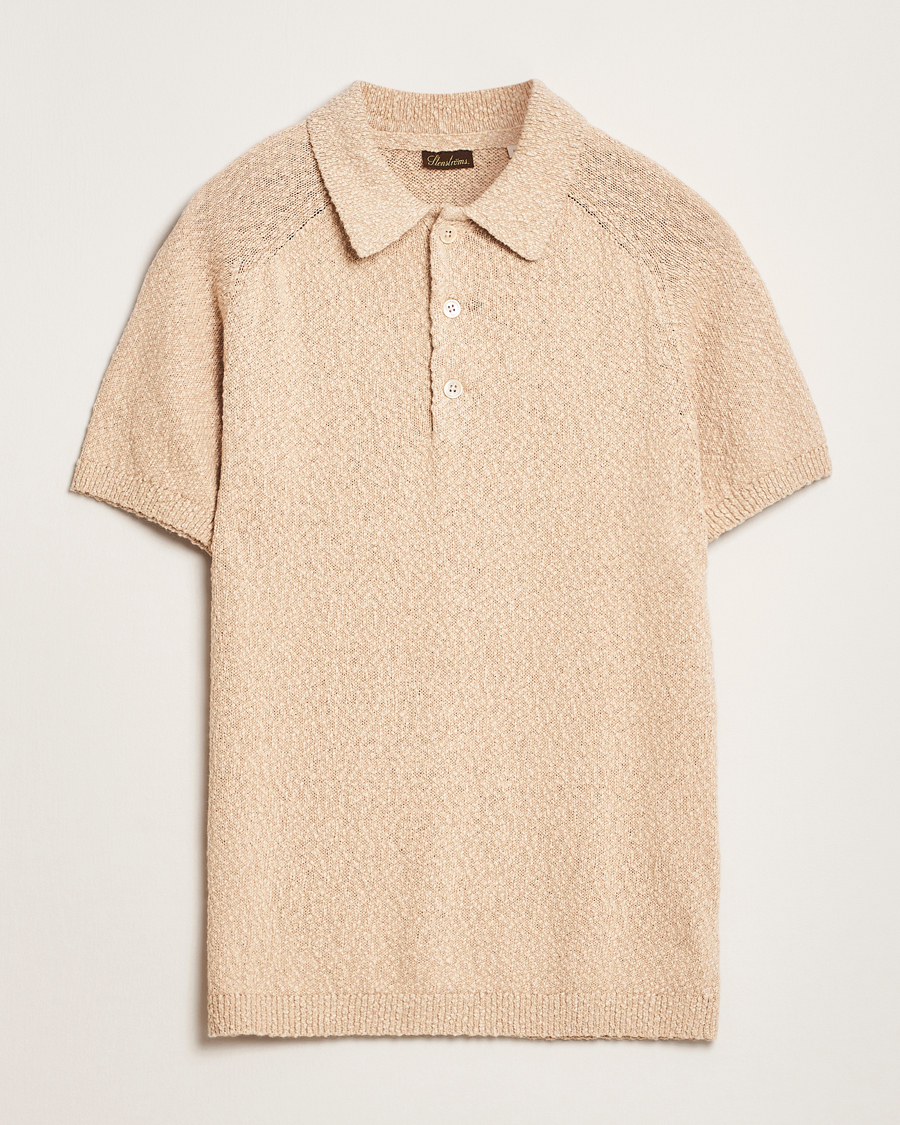 Heren | Polo's | Stenströms | Knitted Boucle Cotton Polo Beige