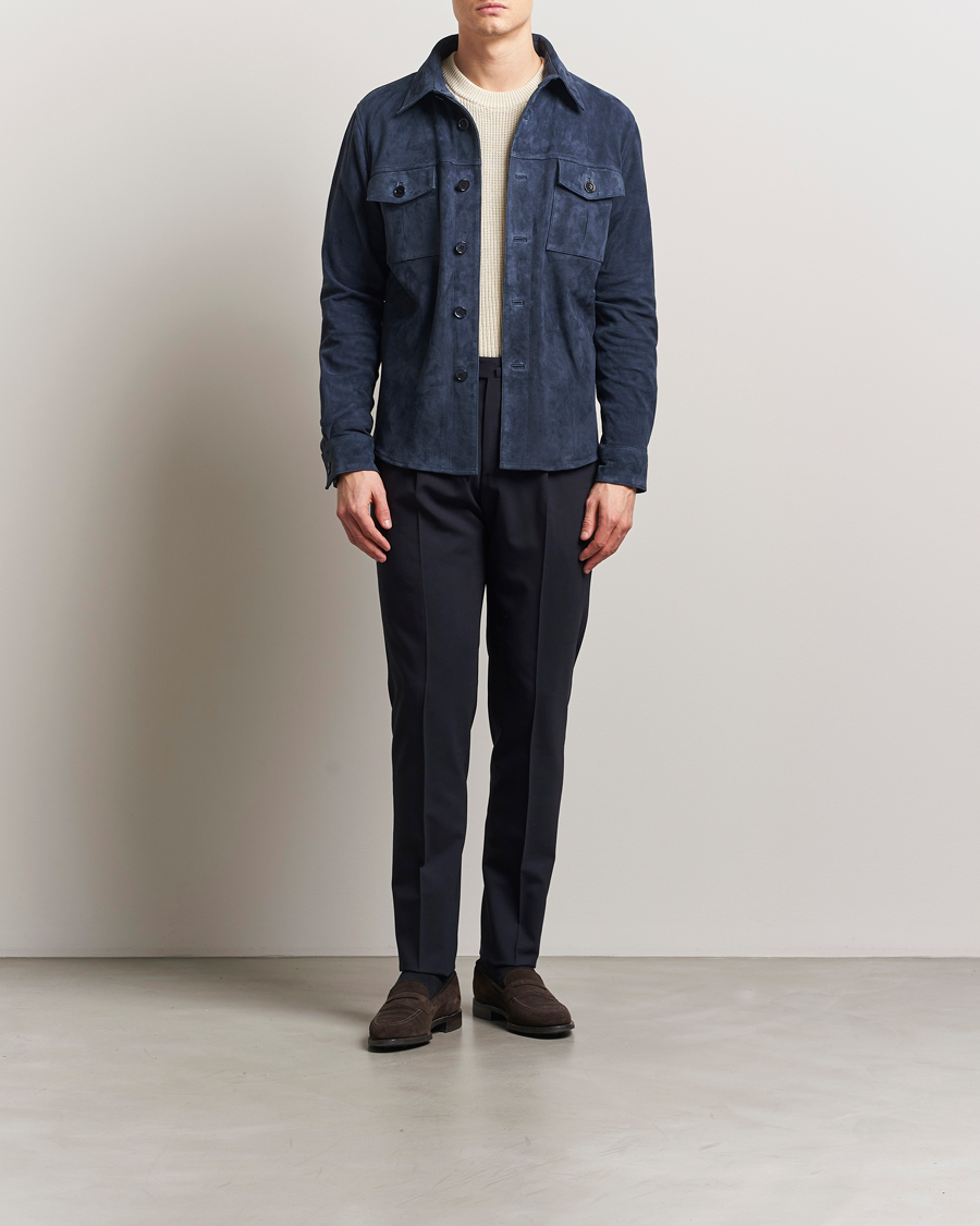 Heren | Jassen | Stenströms | Suede Overshirt Navy