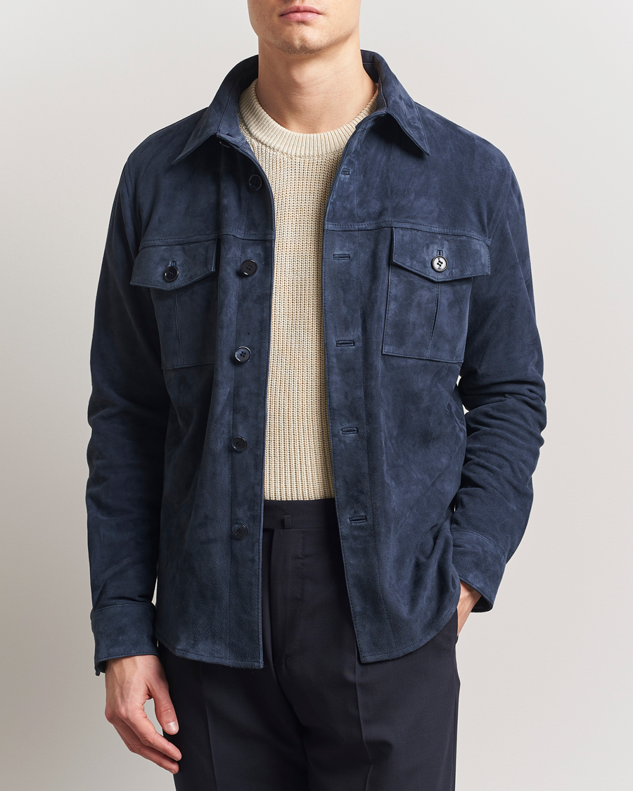 Heren | Jassen | Stenströms | Suede Overshirt Navy