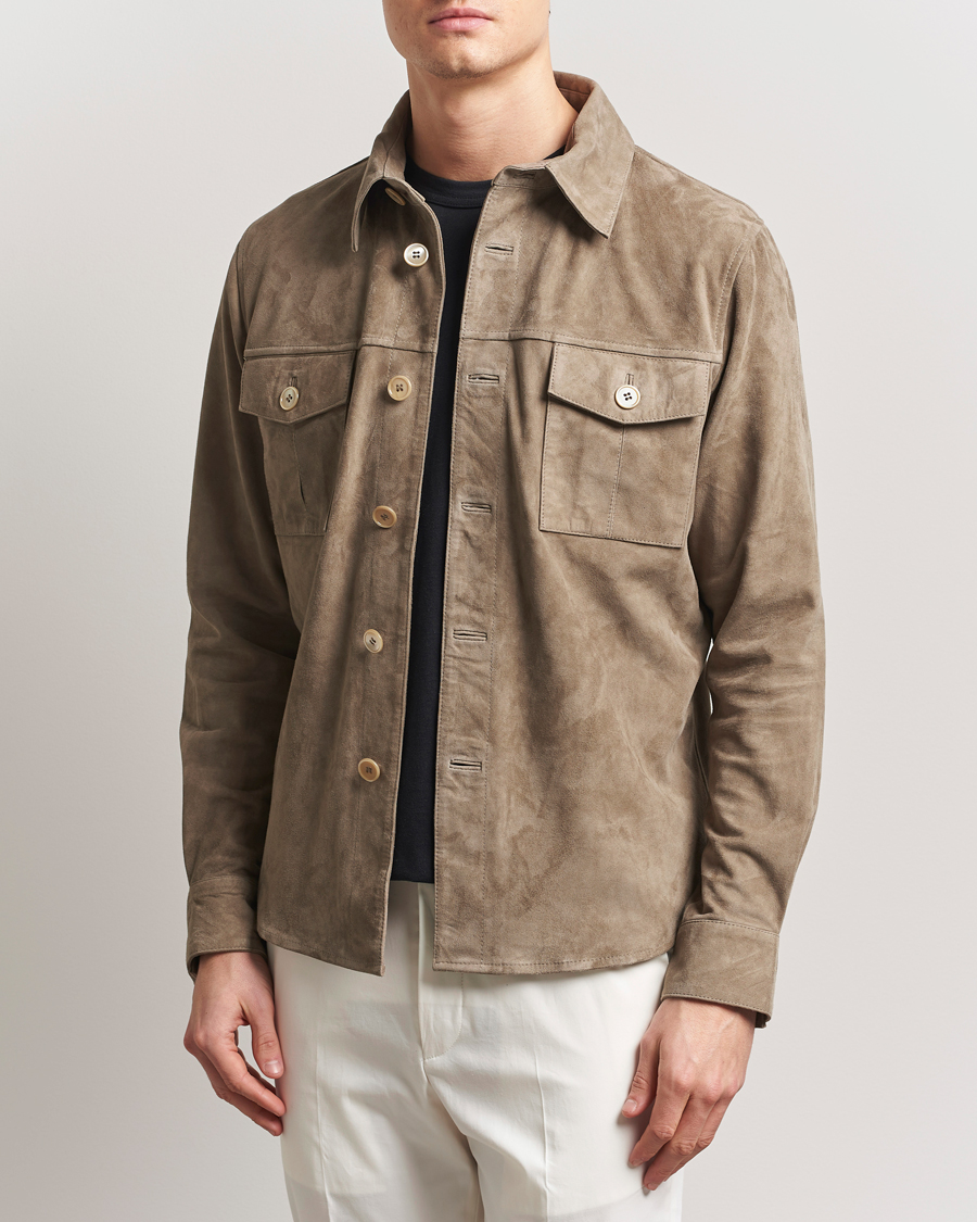 Heren | Jassen | Stenströms | Suede Overshirt Taupe