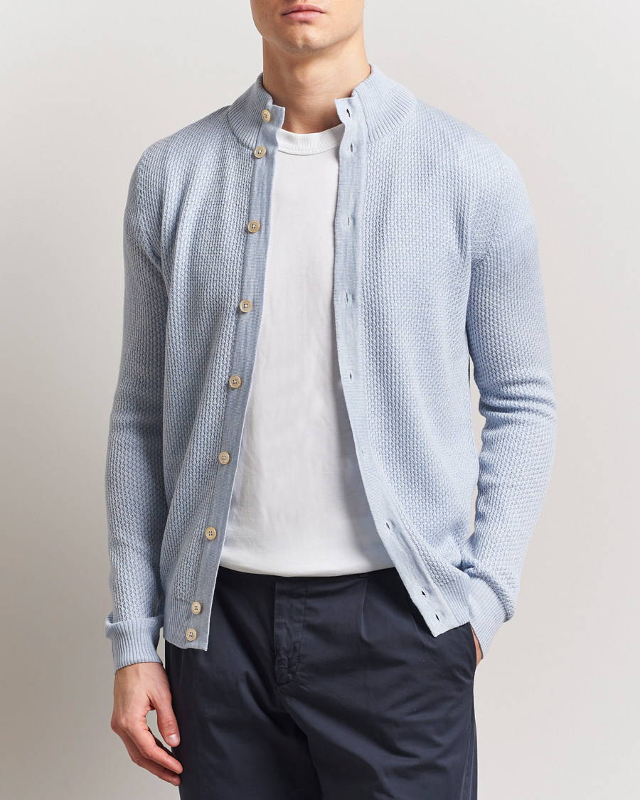 Heren | Truien | Stenströms | Knitted Textured Merino Cardigan Light Blue