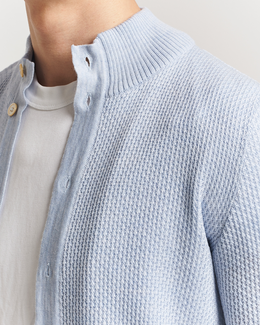 Heren | Truien | Stenströms | Knitted Textured Merino Cardigan Light Blue