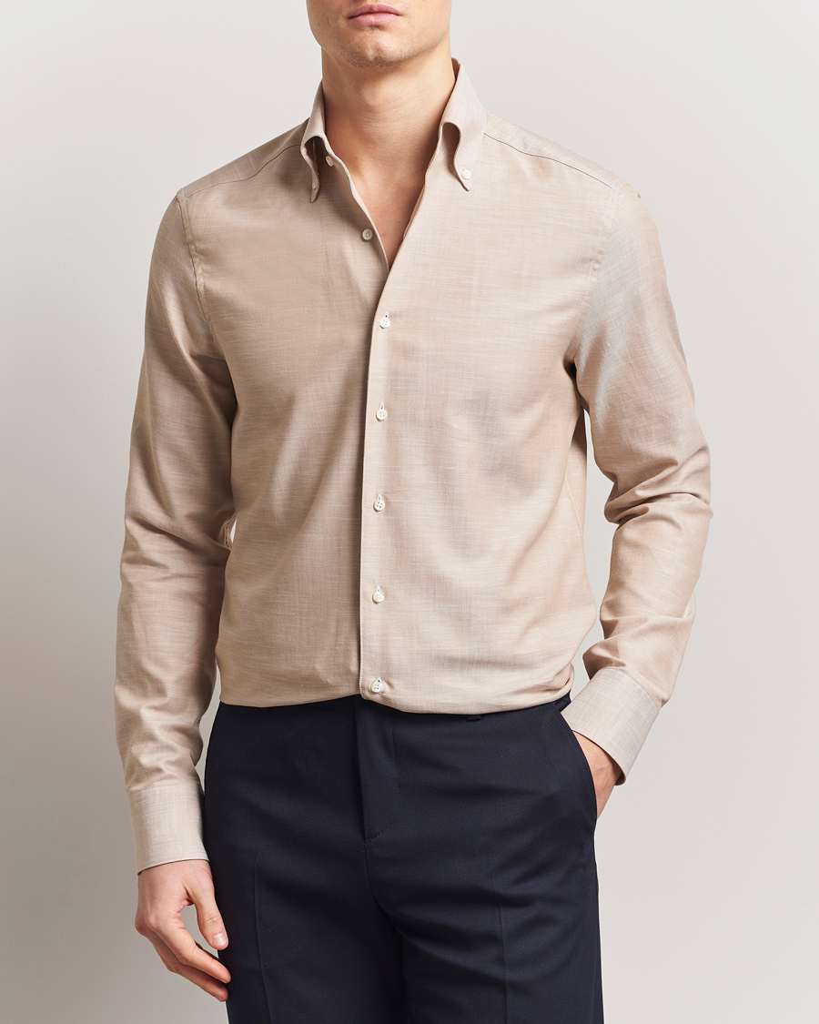Heren | Overhemden | Stenströms | Soft Cotton One Piece Button Down Shirt Beige