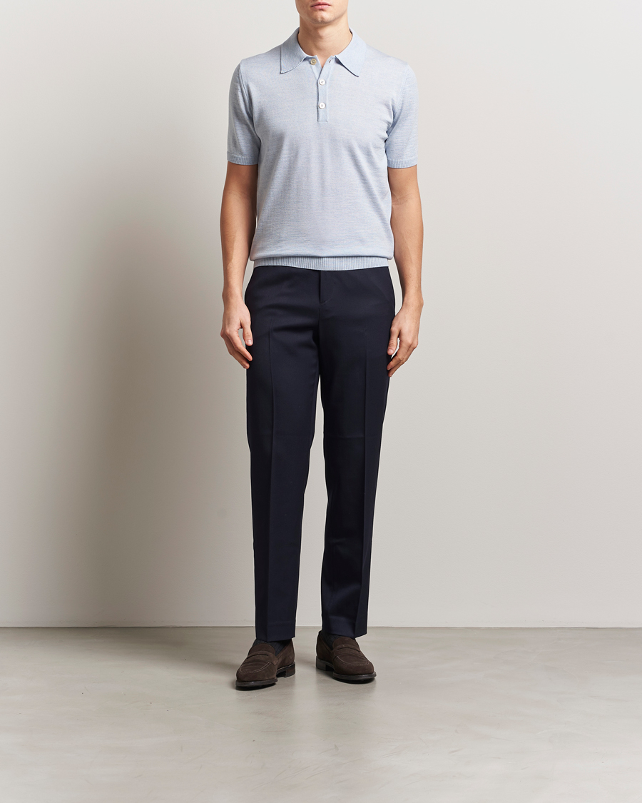 Heren | Polo's | Stenströms | Knitted Merino Polo Light Blue
