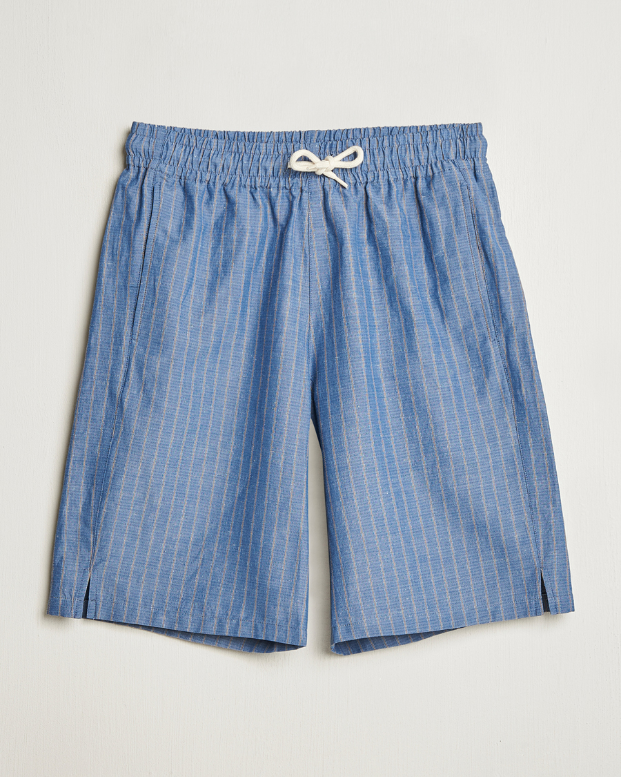 Heren | Korte broek | A.P.C. | Paul Cotton/Linen Striped Drawstring Shorts Blue