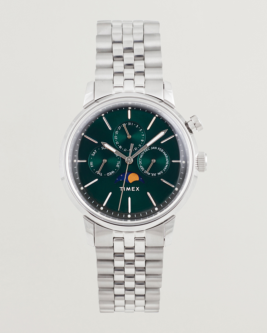 Heren | Timex Marlin Moon Phase Quartz Steel 40mm Green Dial | Timex | Marlin Moon Phase Quartz Steel 40mm Green Dial