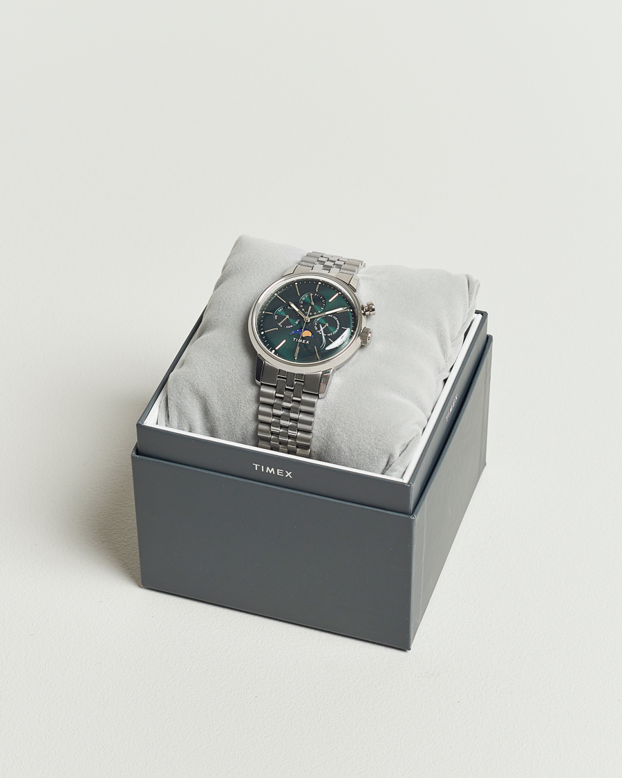 Heren | Timex Marlin Moon Phase Quartz Steel 40mm Green Dial | Timex | Marlin Moon Phase Quartz Steel 40mm Green Dial