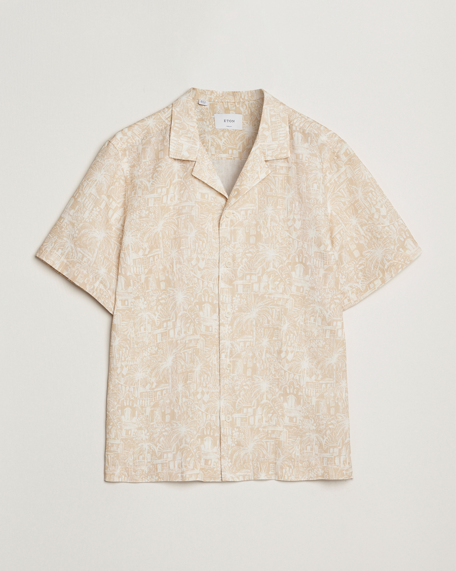 Heren | Overhemden | Eton | Resort Printed Short Sleeve Shirt Beige