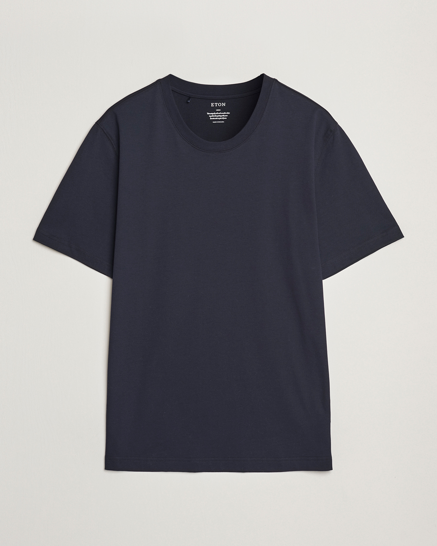 Heren | T-shirts | Eton | Mercerized Jersey Crew Neck T-Shirt Navy Blue
