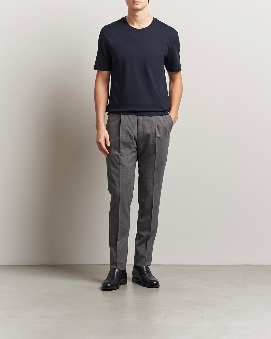 Heren | T-shirts | Eton | Mercerized Jersey Crew Neck T-Shirt Navy Blue