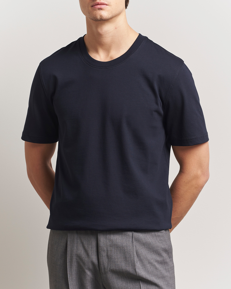 Heren | T-shirts | Eton | Mercerized Jersey Crew Neck T-Shirt Navy Blue