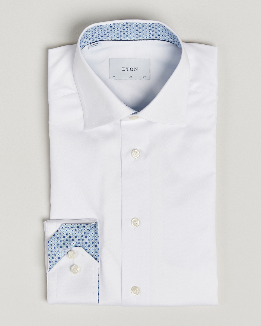 Heren | Overhemden | Eton | Slim Fit Signature Twill Contrast Shirt White