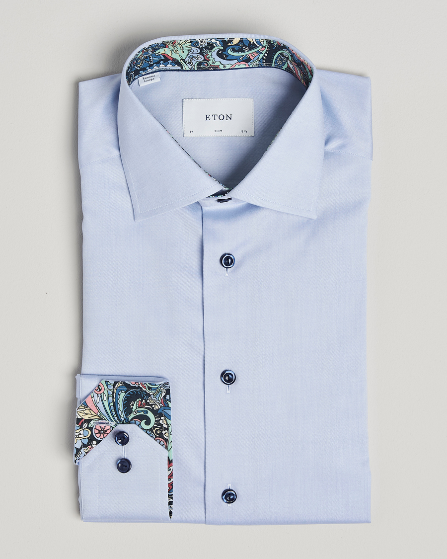 Heren | Overhemden | Eton | Slim Fit Signature Twill Contrast Shirt Light Blue