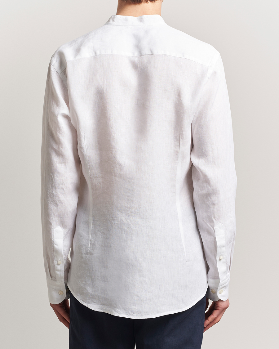 Heren | Overhemden | Eton | Slim Fit Linen Band Collar Shirt White